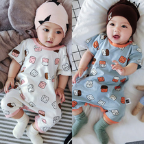 Summer male baby conjoined clothes female baby short sleeve summer summer wear 0 One 1 year old half female treasure pajamas thin June