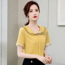 2021 summer new womens chiffon shirt womens short-sleeved doll collar top super fairy Korean loose bottoming shirt