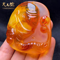  Tianguang Hui natural amber Beeswax elephant pendant Yellow honey amber elephant pendant Men and women elephant pendant gifts