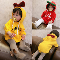 Baby Jersey spring hooded foreign girl baby triangle wear ha clothes Korean version of Red out tide 0 years old 3