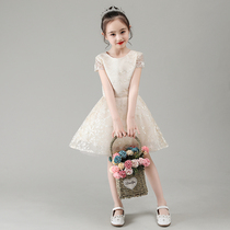 Childrens evening gown flower princess dresses dress girl fluffy yarn birthday foreign pistachio children host a walking show dress rehearsal