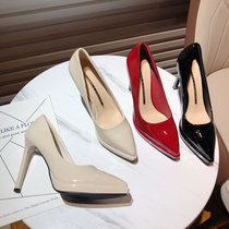 Han Edition Spring Walk Show Ultra High Heel Lacquered Leather Single Shoes Sexy Pointed Shallow Mouth Waterproof Bench Fine Heel Women Shoes Gown Shoes