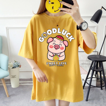 Pregnant womens t-shirt summer new Korean version loose medium and long large size top Summer maternity short-sleeved t-shirt tide