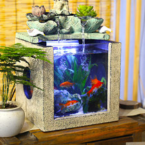 Chinese retro Lotus Pond mini fish tank office living room running water rich ornaments antique landscape creative decoration