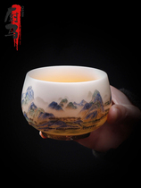 Kitchen Horse High-end Chinese Goat Grease Jade White Porcelain Tea Cup Retro Light Lavish Pure Handmade Masters Cup Pint Cup Single Cup Delivery