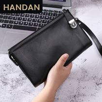 Mens handbag genuine leather soft leather hand grab bag Han version Leisure large capacity with wristband mobile phone Baotou layer Bull Leather Wallet