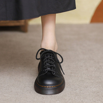 Thick-bottom British style small leather shoes womens autumn 2021 new casual Joker Oxford shoes round tie-up jk single shoes