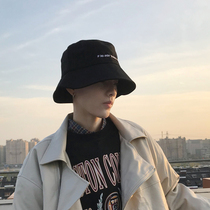 Black fishermans hat mens summer letters Korean version of Joker sunscreen sun hat spring and autumn hat male trendsetter card