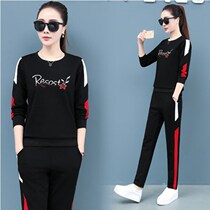 Tide brand casual set womens 2021 autumn new size fashion womens fat mm loose slim sports two-piece set