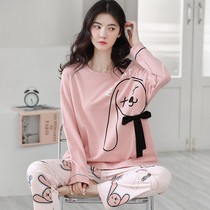 In 2022 the new pajama pajama female spring autumn pure cotton long sleeve cute whole cotton autumn and winter home clothing suit