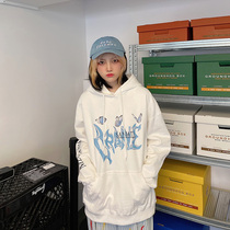 Sanjati Crane mechanical butterfly print arm string plus velvet hoodie national tide couples loose