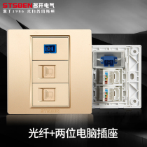 Famous open electric 86 type concealed straight plug double port network panel Gold SC fiber two computer network cable socket