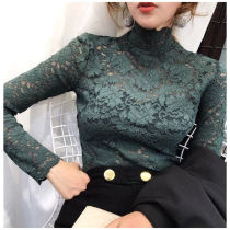 Lady Lei Lace base shirt high collar inside lace shirt womens long sleeve Joker embroidered foreign small shirt mesh top