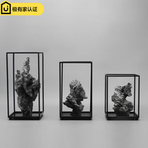 Modern new Chinese style creative Wrought iron stone ornaments Model room soft decoration crafts Home entrance wine cabinet display