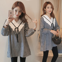 Pregnant women spring clothing 2022 new fashion Korean version of long sleeve plaid jacket loose casual thin pregnant women T-shirt Spring