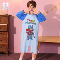 Childrens Concord Pajamas Boy Spring and Autumn Pure Cotton Baby Home Clothes Anti-Kicking Cool Children Summer Thin