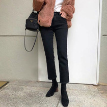 Black Display Slim Straight Drum Jeans Woman 90% 2021 Chunqiu New 80% small sub-loose smoke tube pants high waist