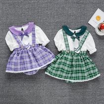 Female Baby Suit Autumn Korean version Long sleeves Checkered Loretta Princess Bag Farting for the year and cute two sets