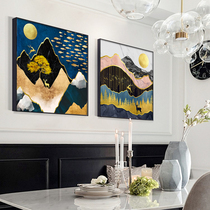 Living room decoration painting modern minimalist restaurant square Erlianz hanging paintings abstract light lavish dining room crystal porcelain fish Luoxiang and