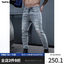 BLUESFLY Chaoters Fitness jeans Mens wash water Broken Holes Graffiti Casual Pants High Play Deep Squat Feet Long Pants