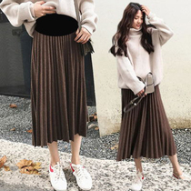 (Clearance price) pregnant womens skirt spring and autumn belly pleated skirt spring fashion tide mother long maternity skirt