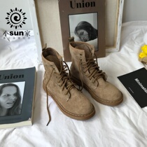 Small sun home Korean version of ins Martin boots female spring and autumn single boots 2021 New retro locomotive British style short boots chic