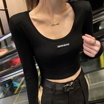 Short knit shirt long sleeve T-shirt female 2021 Spring and Autumn New slim fit inside foreign style base shirt hot girl top