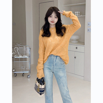 European station lazy style sweater womens 2022 early autumn new style popular this year beautiful soft waxy orange top