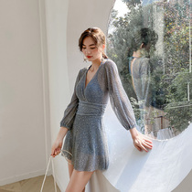 2021 new swimsuit skirt one-piece cover belly thin chest gather sexy beach vacation hot spring female swimsuit