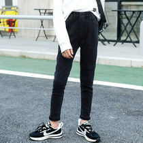 Childrens womens jeans long Joker pants slim slim loose girl single hole jeans