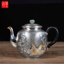 Fine workshop Silver pot Sterling silver 9999 kettle Teapot Handmade Japanese small silver pot Kyusu Tamanui Rooster