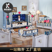 Living room sofa coffee table TV cabinet combination three-piece set of whole house custom-made American pastoral style Mediterranean floor cabinet