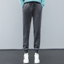 Grey Gold Velvet Plus Suede Sports Pants Woman Winter Thickened Lamb Suede Casual Bouquet Leggings Pants Cotton Pants Women Harun Pants