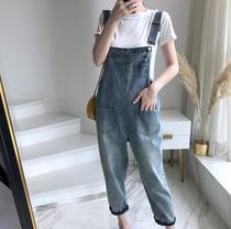 Korea 2021 Spring Summer New Broadlegged Pants Woman Loose Korean version 90% Pants Minus age Cowboy one-piece back strap pants