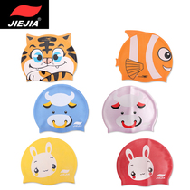 2020 new childrens cartoon ear protection and hair protection swimming cap silicone cap waterproof professional swimming cap boys and girls