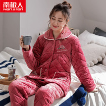 South Pole Pyjamas Woman Winter Coral Suede Thickened gushed jacket Cotton padded jacket Warm Big Code Autumn Winter home Residence Suit Suit