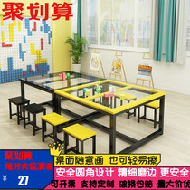 Glass kindergarten painting table Art table Student tutoring tutoring training course Desks and chairs Handmade calligraphy Studio table
