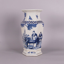 Qing Kangxi antique hand-painted blue and white porcelain character story picture vase Jingdezhen antique ornaments living room decorations