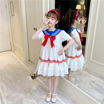 Next win girl dress 2021 summer new middle school style childrens college style childrens bow princess dress