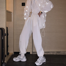 Hualun summer thin cotton gray sweatpants men loose leggings slacks Korean version of the tide pants ultra thin sweatpants