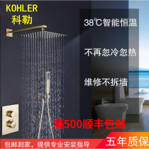 Concealed all copper thermostatic pressurized in-wall hot and cold drawing gold hidden embedded shower shower set hotel