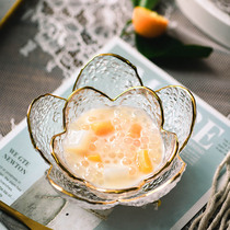 Sakura flower Zak Japanese gold rim hammer transparent glass bowl Creative ice cream bowl Flower Petal bowl fruit bowl salad bowl