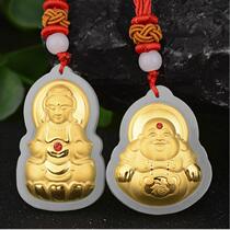 Gold inlaid Yumiya Buddha pendant and Tian Baiyu Guanyin Buddha statue gold Buddha gold Buddha jade pendant gold jade Buddha necklace male and female
