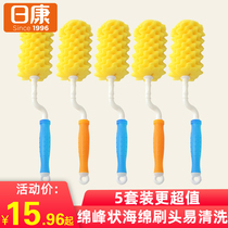 Rikang baby wide mouth glass plastic bottle brush 360 rotating sponge pacifier brush Baby foam cleaning brush