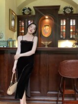 (Clothing clearance discount season) Furry velvet velvet sling dress female autumn retro slim inner skirt