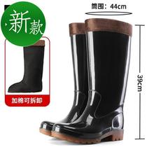 Mud road rain boots womens winter plus velvet g plus cotton long tube trend mens boots to catch the sea adults mens soft womens models