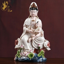 Fanqu ceramic craft master Chen Wende works 13-inch sitting lotus to send Zi Guanyin ornaments painted gold