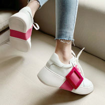 2021 Tang Yan same rv white shoes womens square buckle Joker leather inner leather increased Pine cake thick bottom ins tide dad shoes