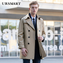 Windbreaker mens long khaki mens weatherproof double-breasted 2021 spring and autumn new youth handsome jacket