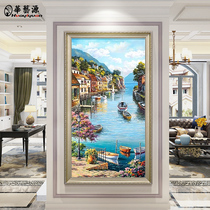 European pure hand-painted oil painting porch decorative painting living room background wall hanging painting American aisle mural Mediterranean landscape